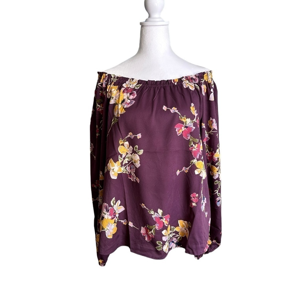 Hope & Harlow Purple Floral Off Shoulder Blouse Size Medium